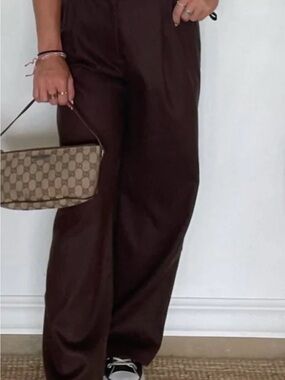 FRNCH Wide-Leg Fall Pants in Chocolate Brown